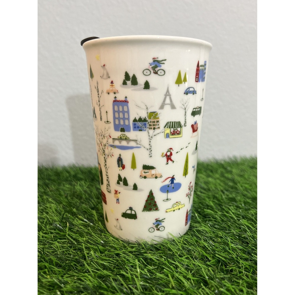 Opalhouse Christmas‎ Holiday Winter Scene Porcelain Coffee Cup Mug W/ Lid